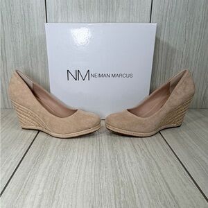 Neiman Marcus Beige Suede Wedge Pumps
